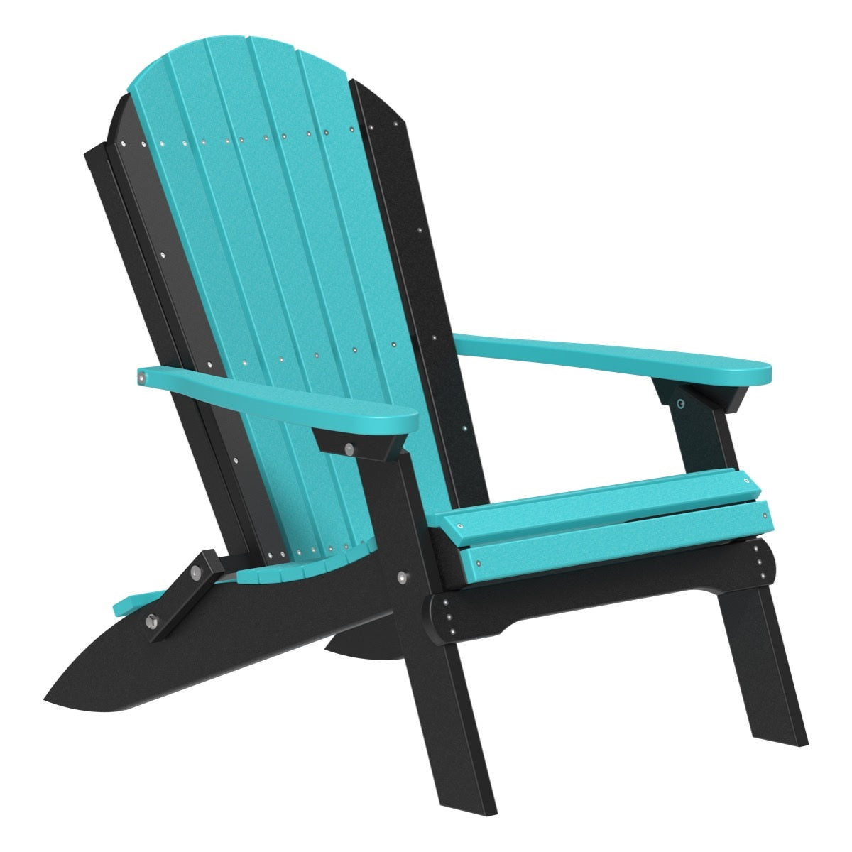 This is the Aruba Blue and Black colored Folding Adirondack Chair on a white background.