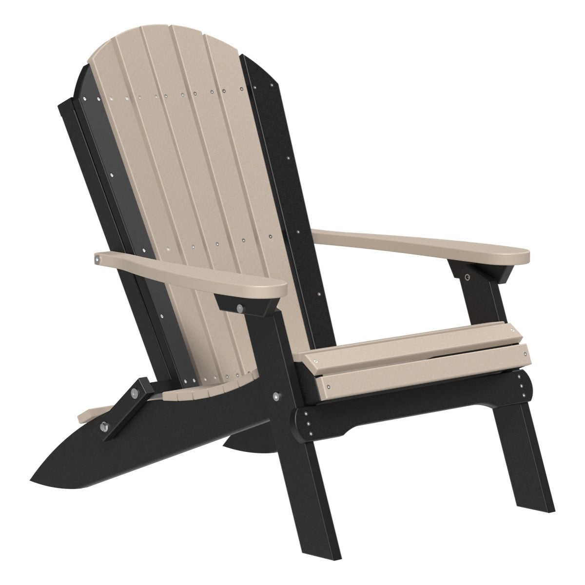 This is the Weatherwood and Black colored Folding Adirondack Chair on a white background.
