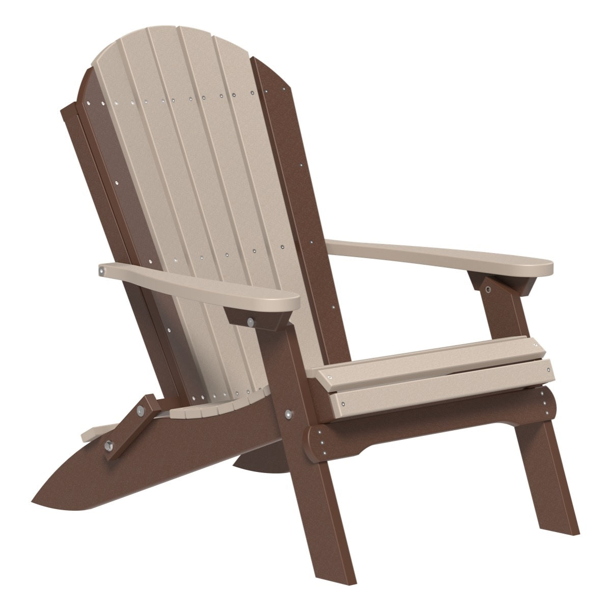 This is the Weatherwood and Chestnut Brown colored Folding Adirondack Chair on a white background.