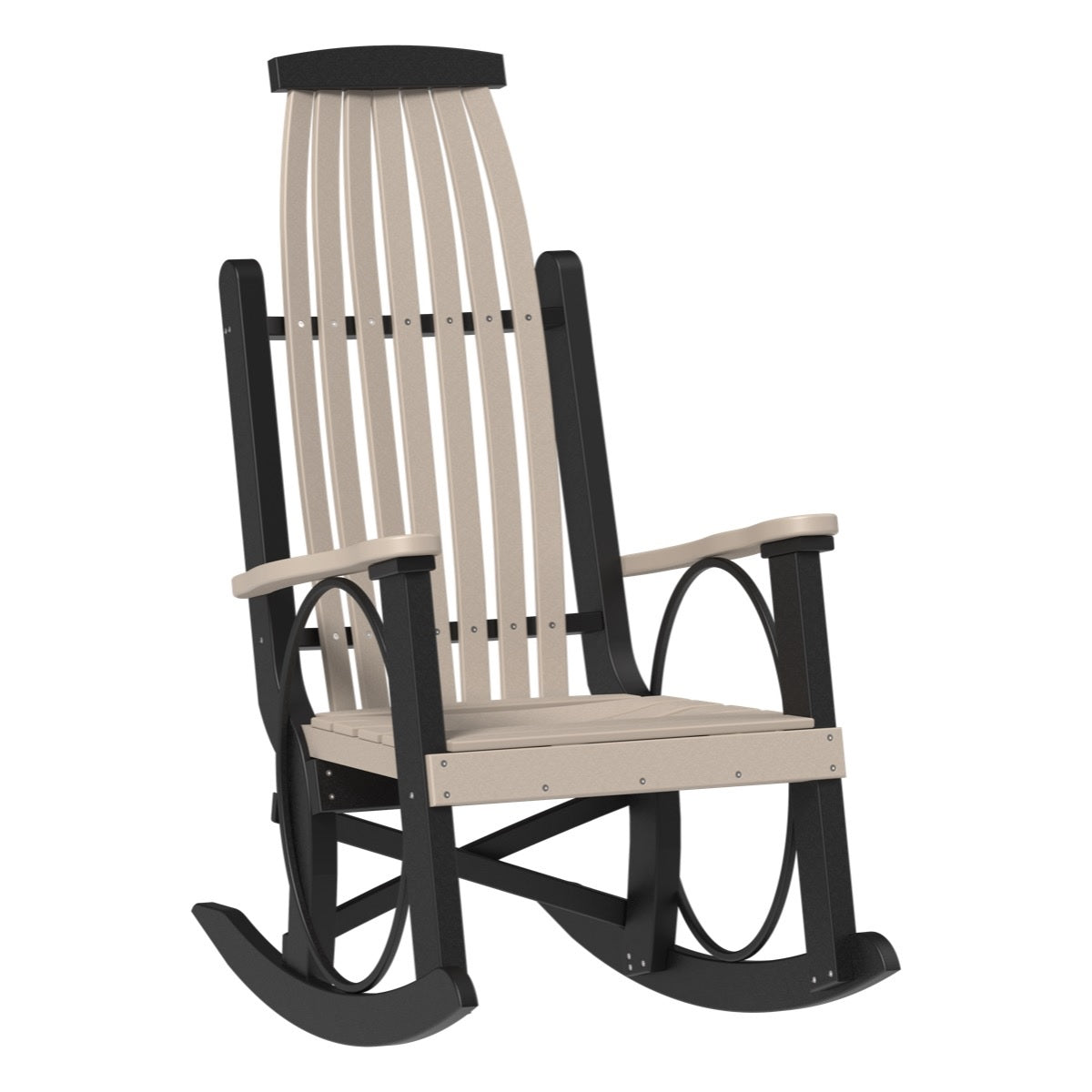 This is the Weatherwood and Black colored Grandpa's Rocker Chair on a white background.