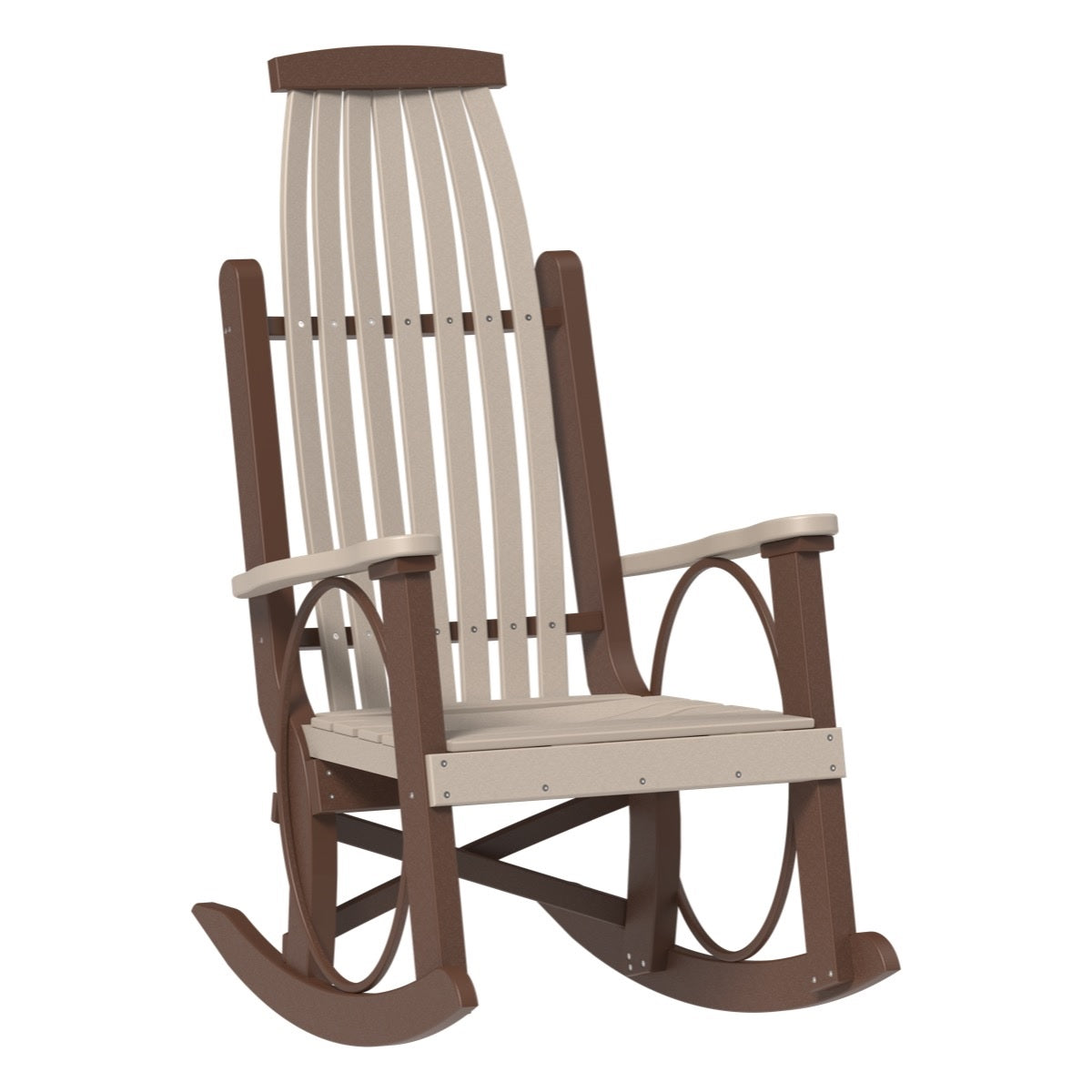 This is the Weatherwood and Chestnut Brown colored Grandpa's Rocker Chair on a white background.