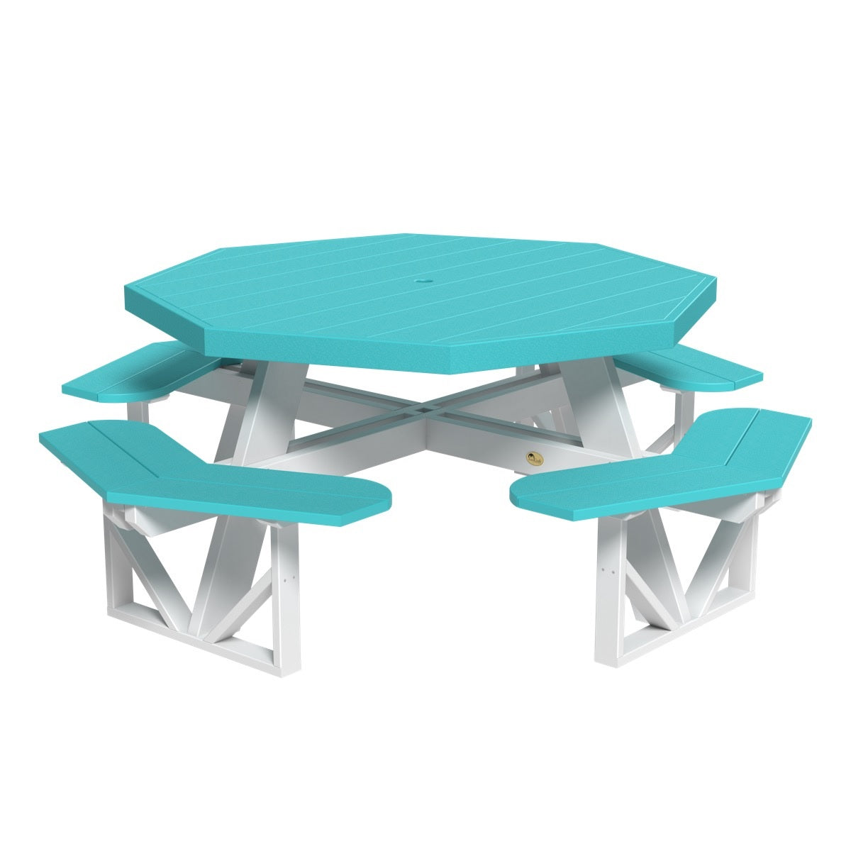 This is the Aruba Blue and White colored picnic table on a white background.