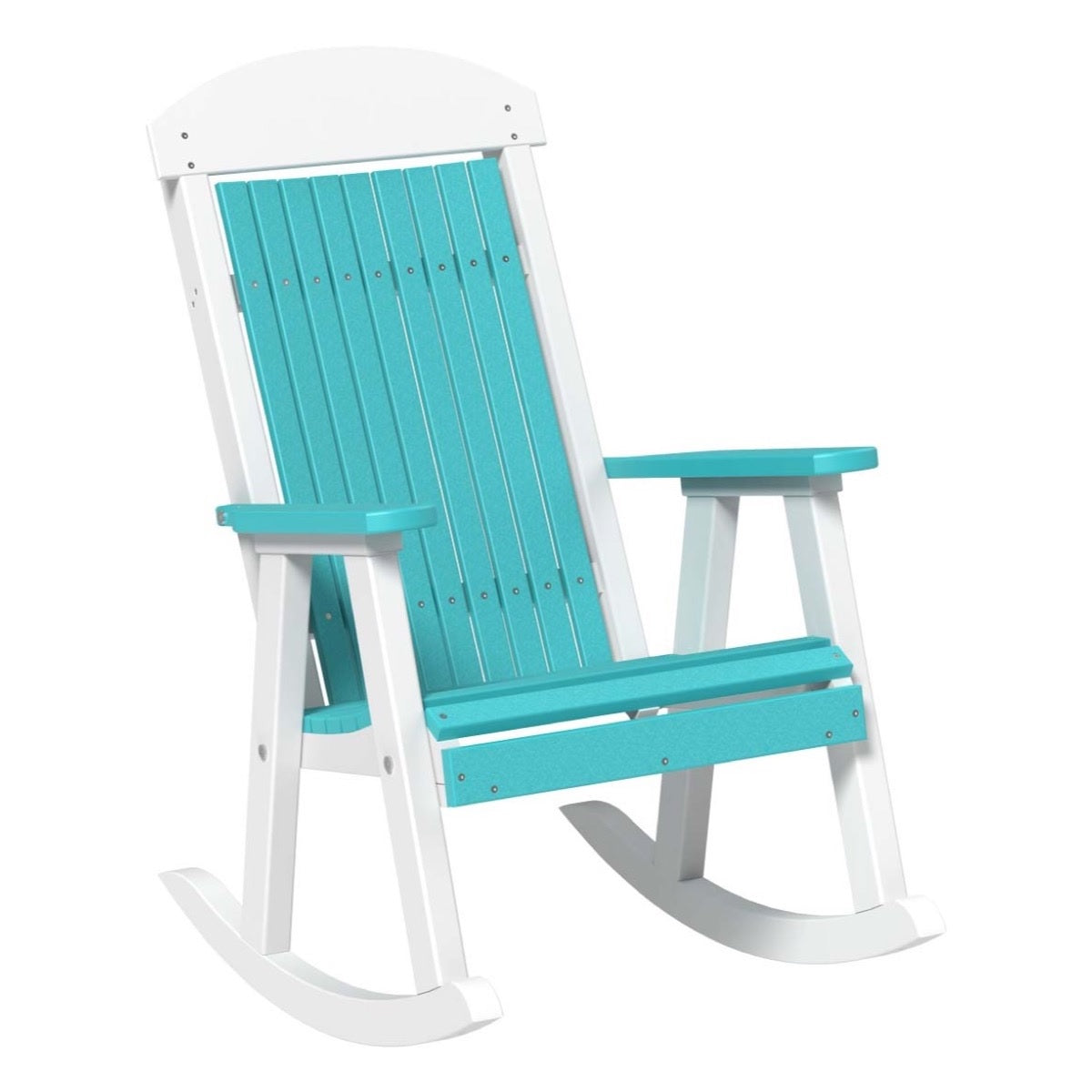 This is the Aruba Blue and White colored Porch Rocker Chair on a white background.