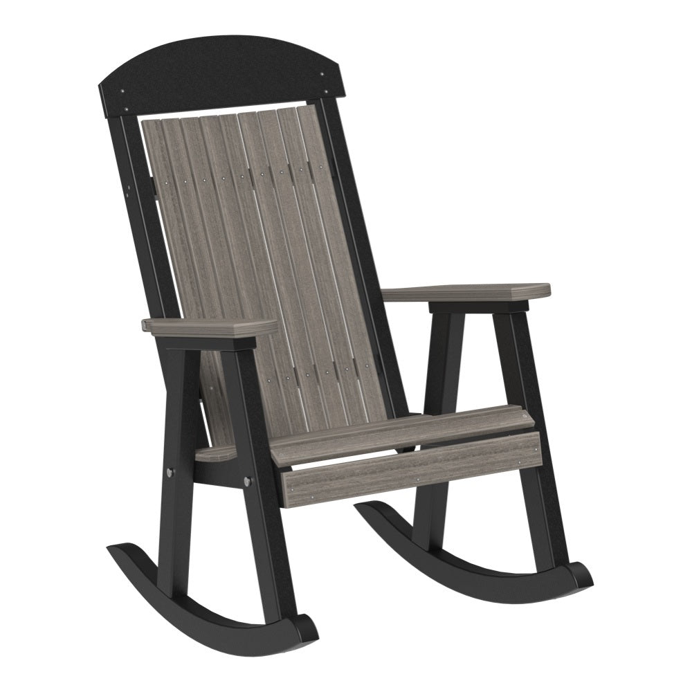 This is the Coastal Gray and Black colored Porch Rocker Chair on a white background.