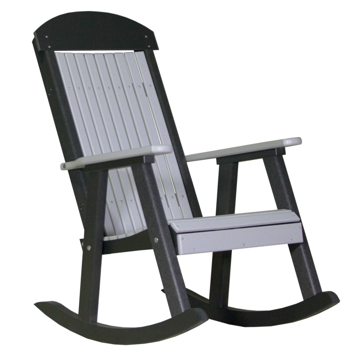 This is the Dove Gray and Black colored Porch Rocker Chair on a white background.