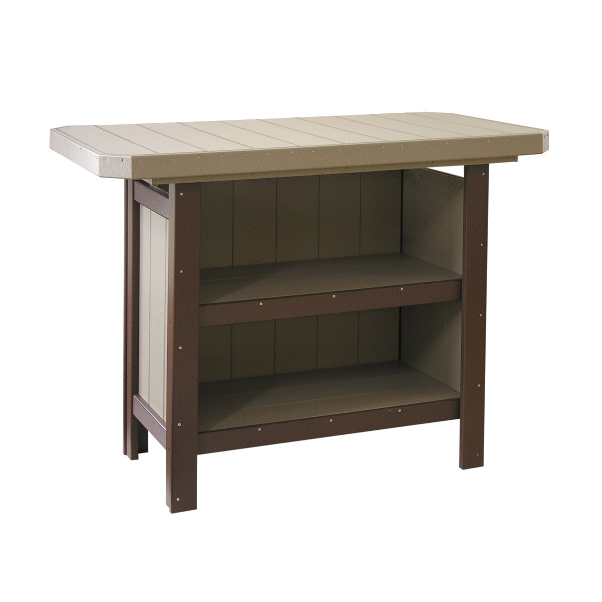 This is the Weatherwood and Chestnut Brown colored Serving Bar on a white background.