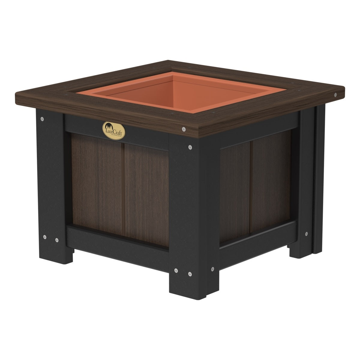 This is the Brazilian Walnut and Black colored square planter box on a white background.