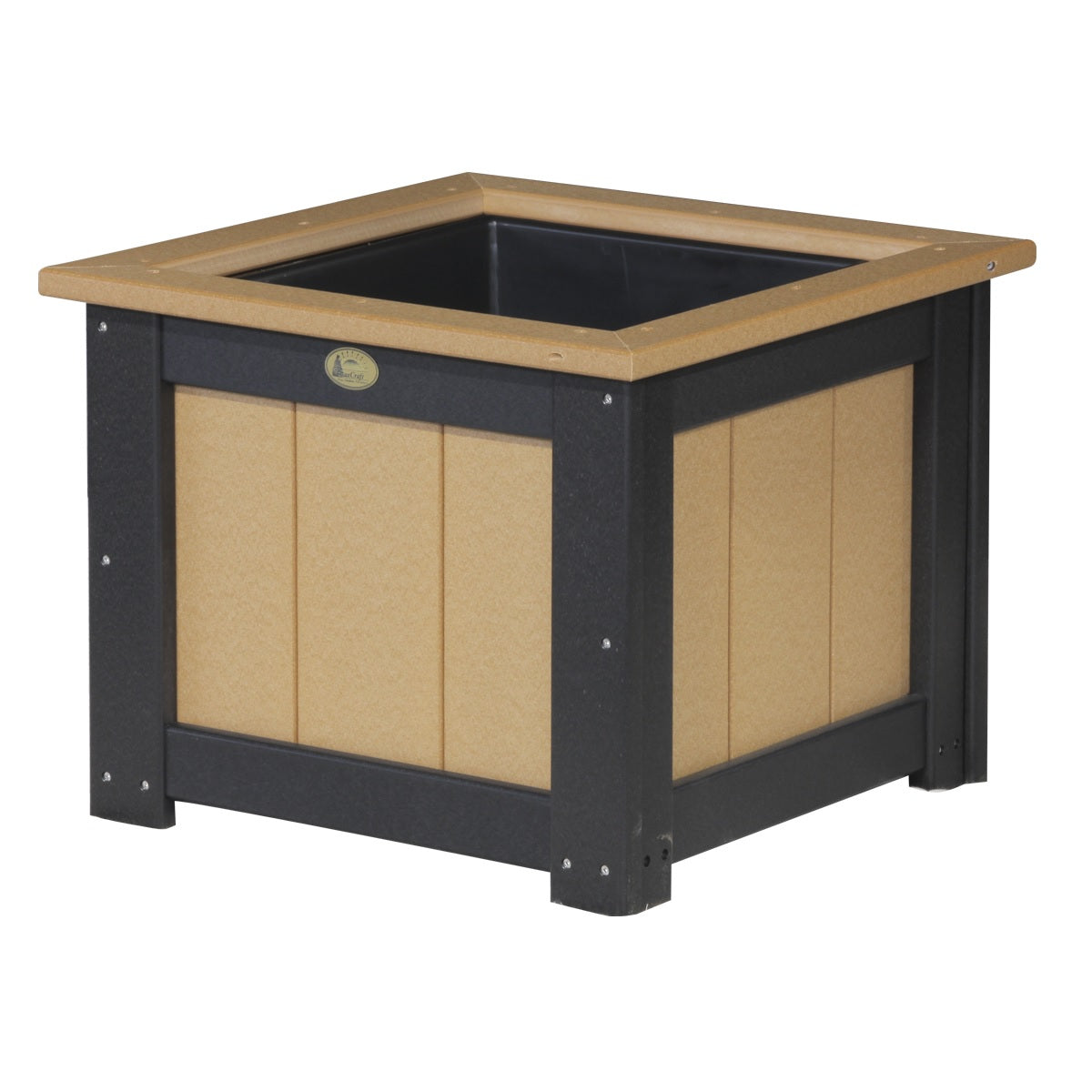 This is the Cedar and Black colored square planter box on a white background.