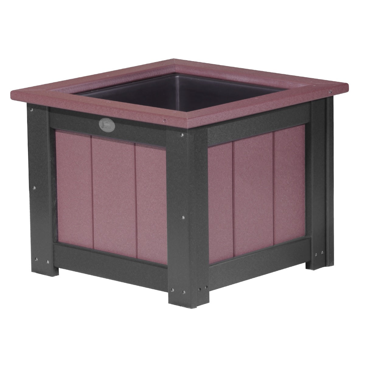 This is the Cherrywood and Black colored square planter box on a white background.