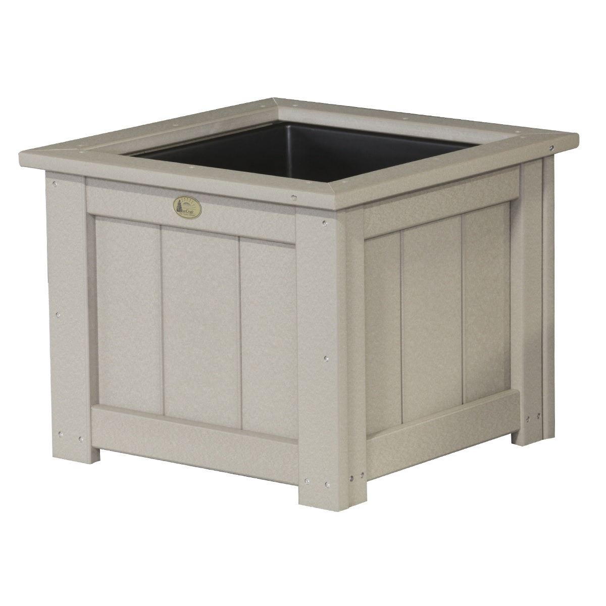 This is the Weatherwood colored square planter box on a white background.