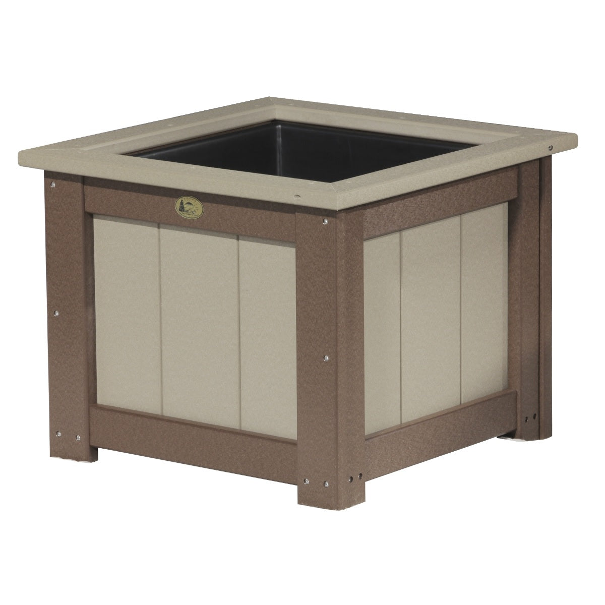 This is the Weatherwood and Chestnut Brown colored square planter box on a white background.