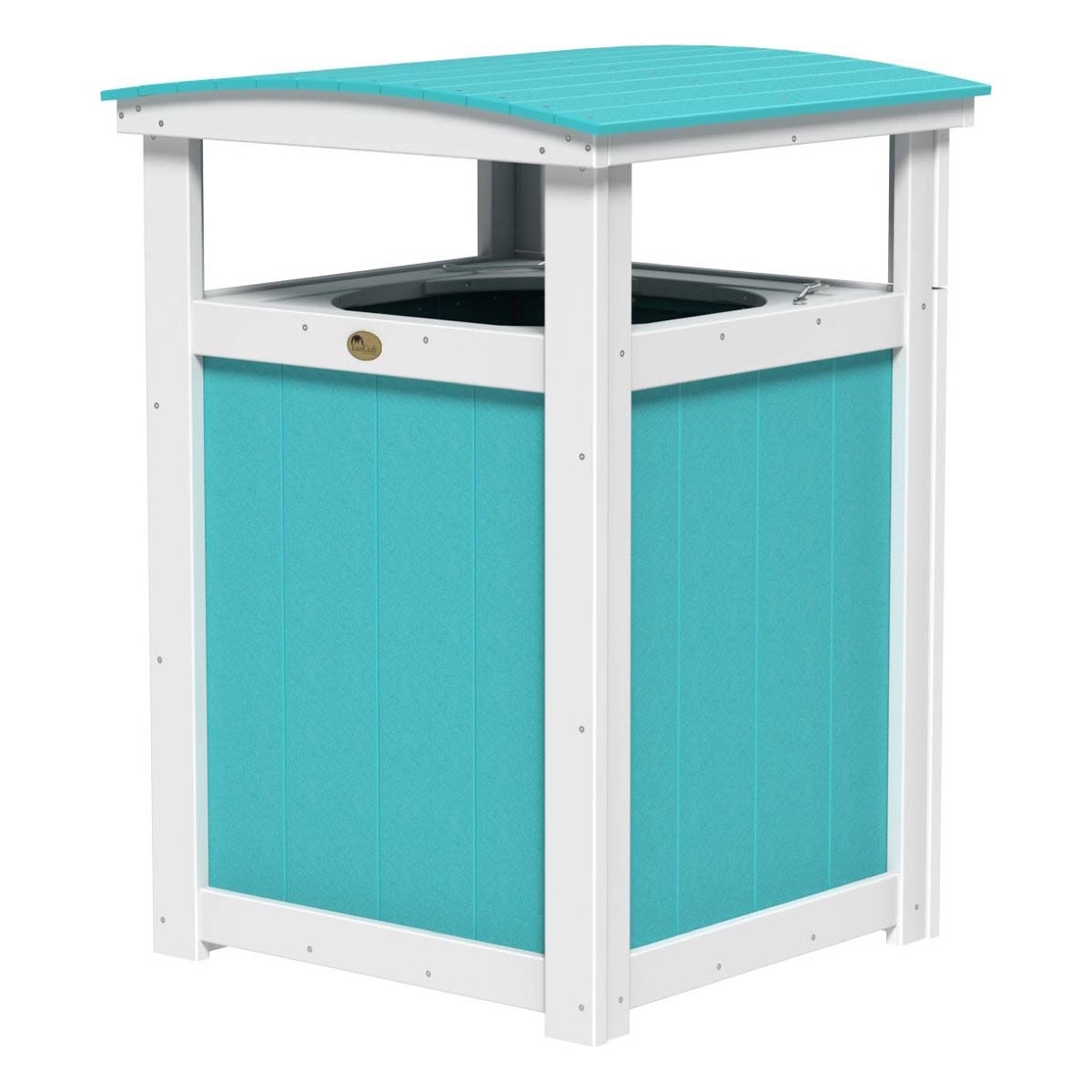 This is the Aruba Blue and White colored trash can on a white background.