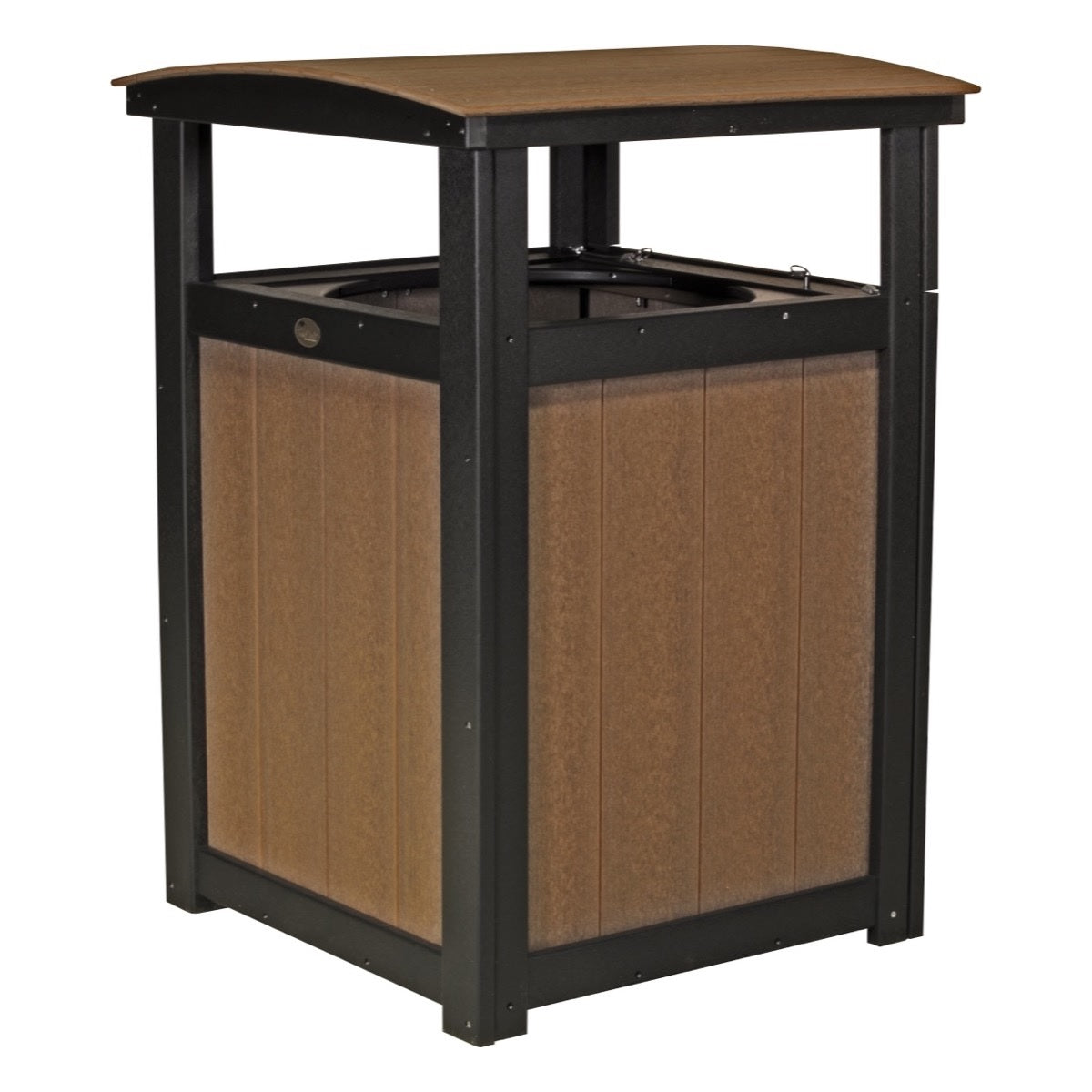 This is the Antique Mahogany and Black colored trash can on a white background.