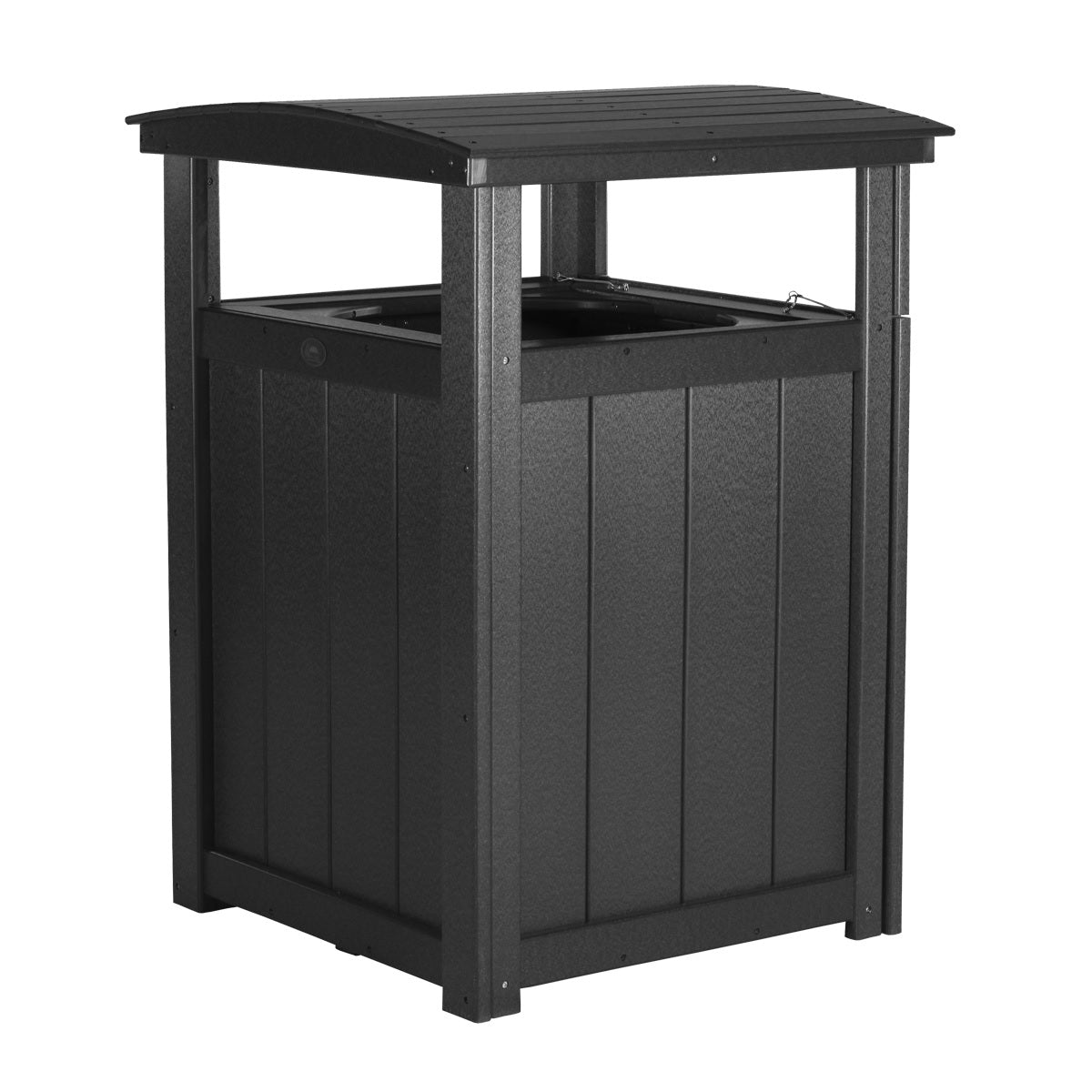 This is the Black colored trash can on a white background.