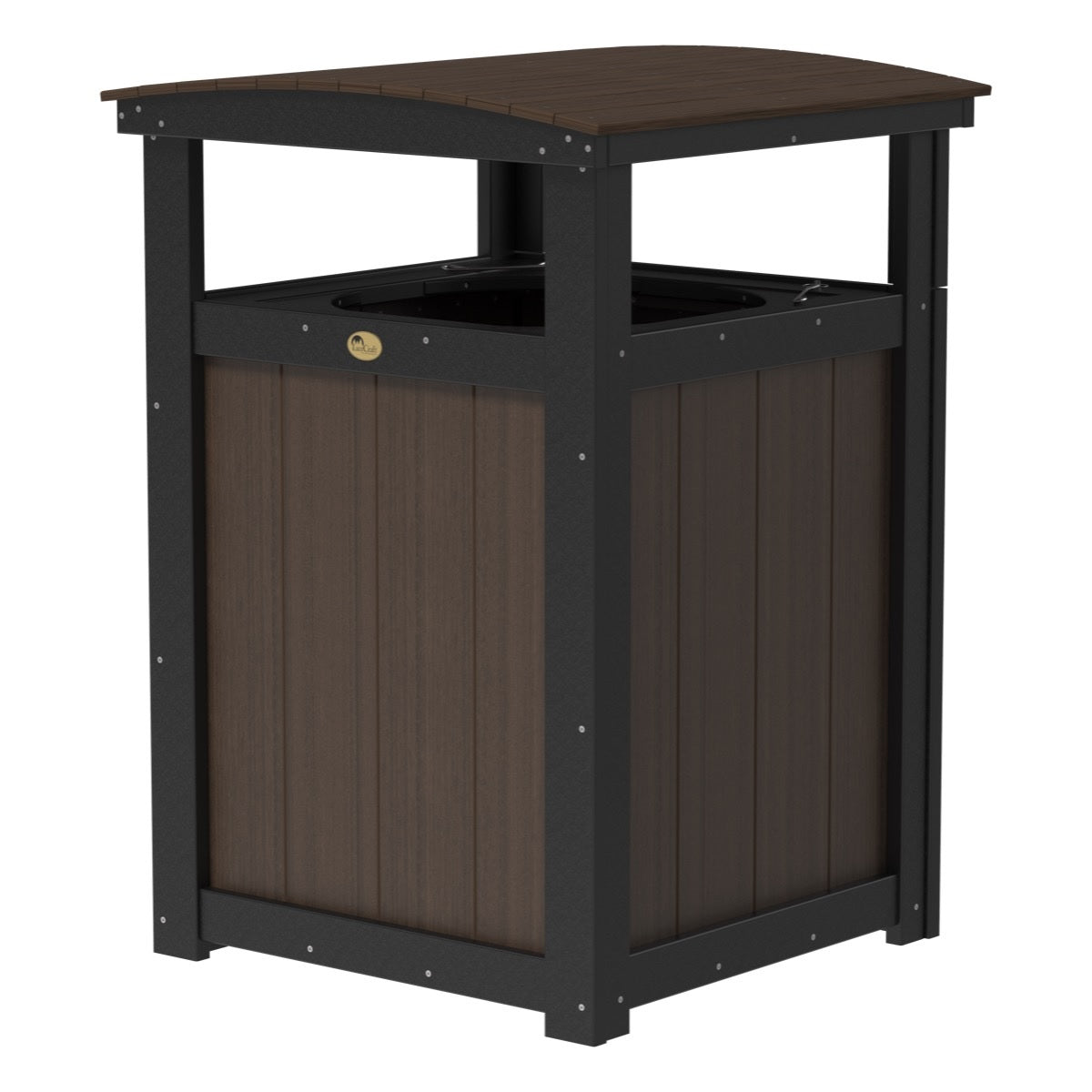 This is the Brazilian Walnut and Black colored trash can on a white background.