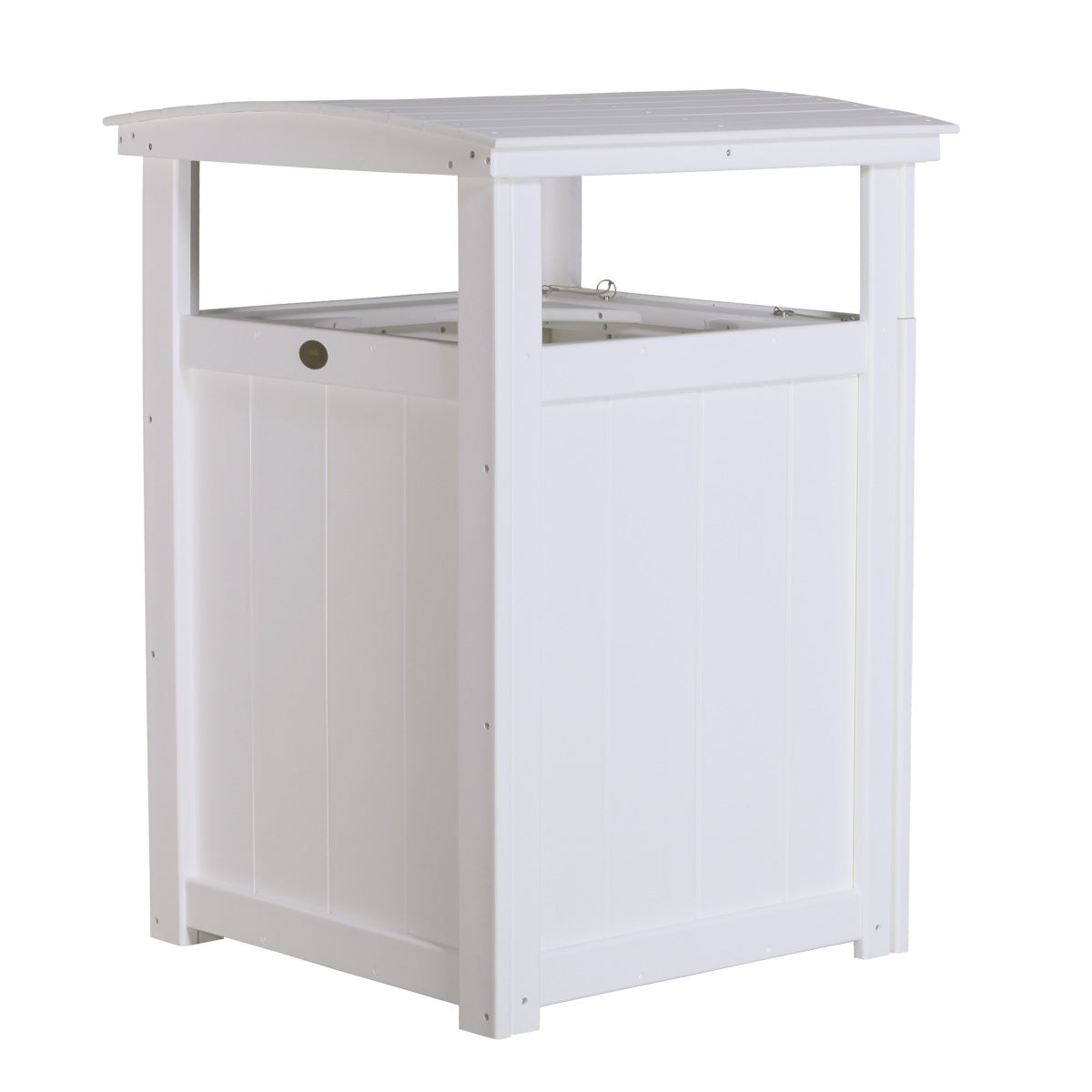 This is the White colored trash can on a white background.