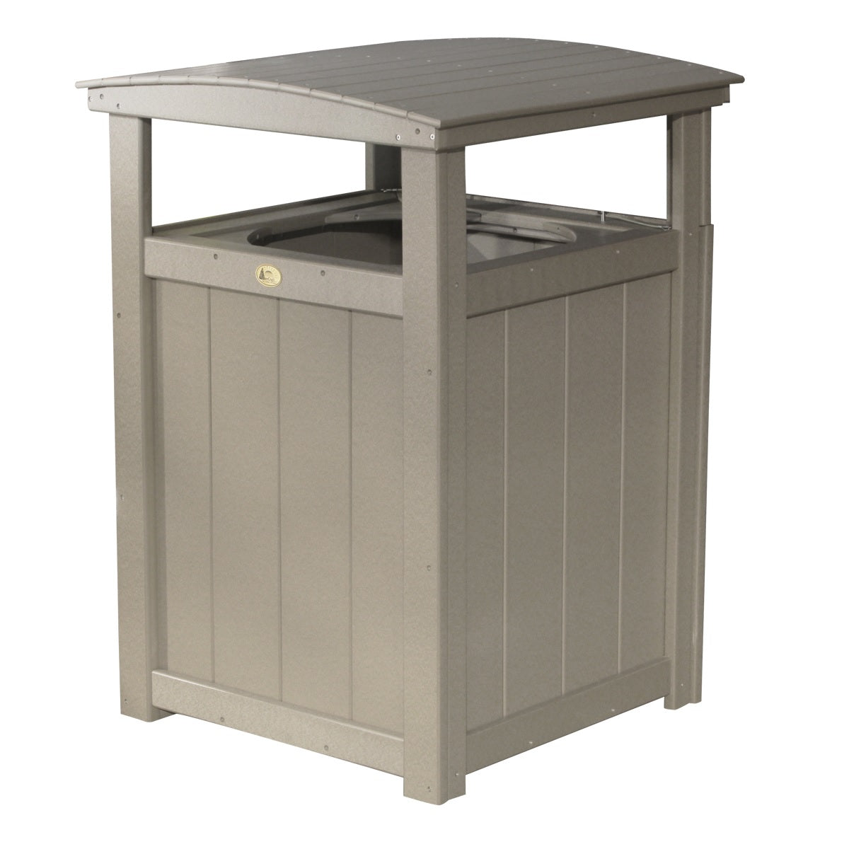 This is the Weatherwood colored trash can on a white background.