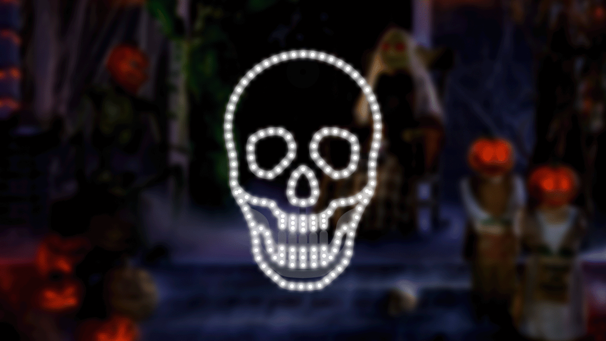 This is a moving image showing the way the skeleton's mouth opens and closes and the eyes blink.