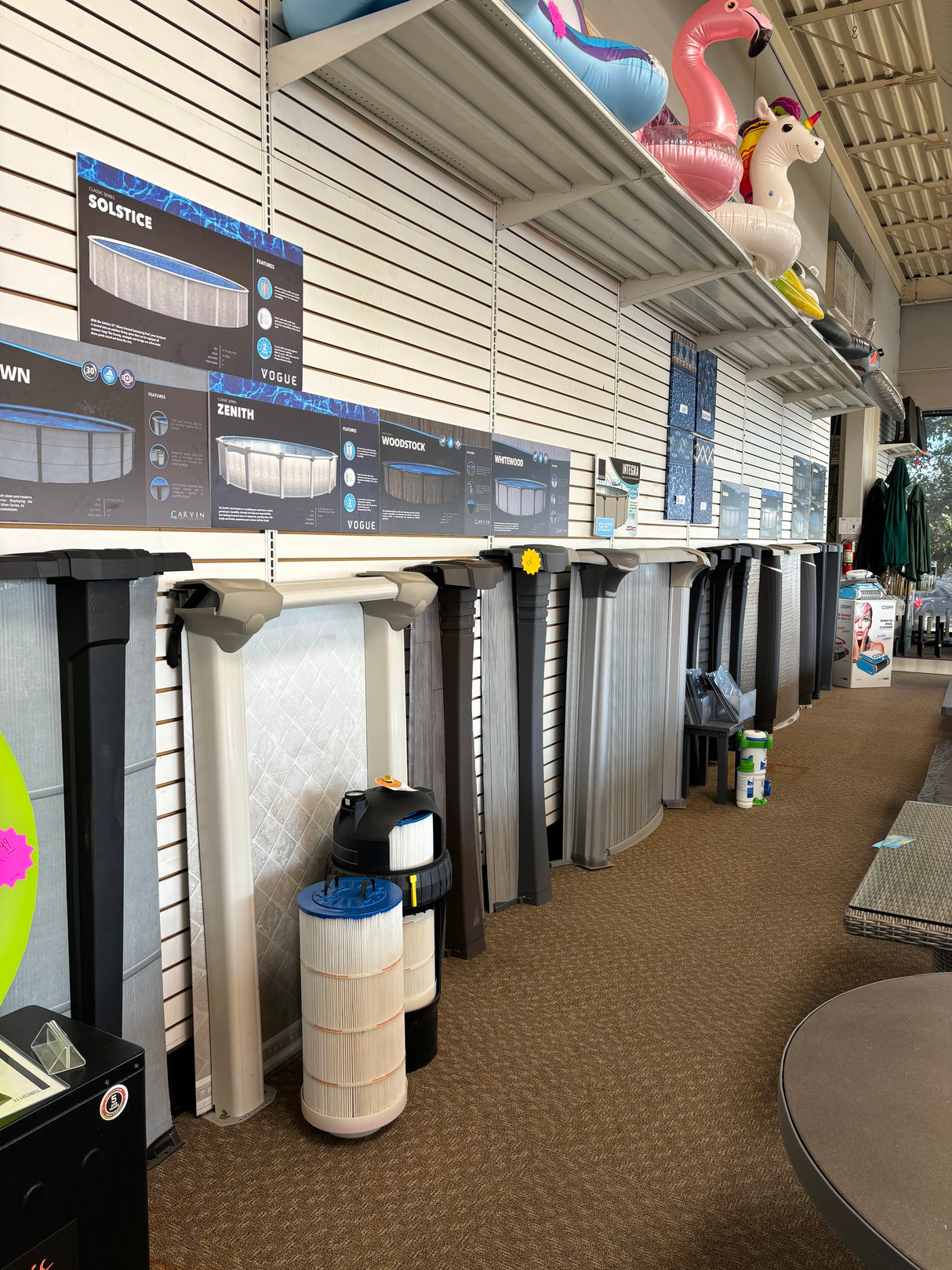 Above ground pool display at the Tinley Park Outlet store.