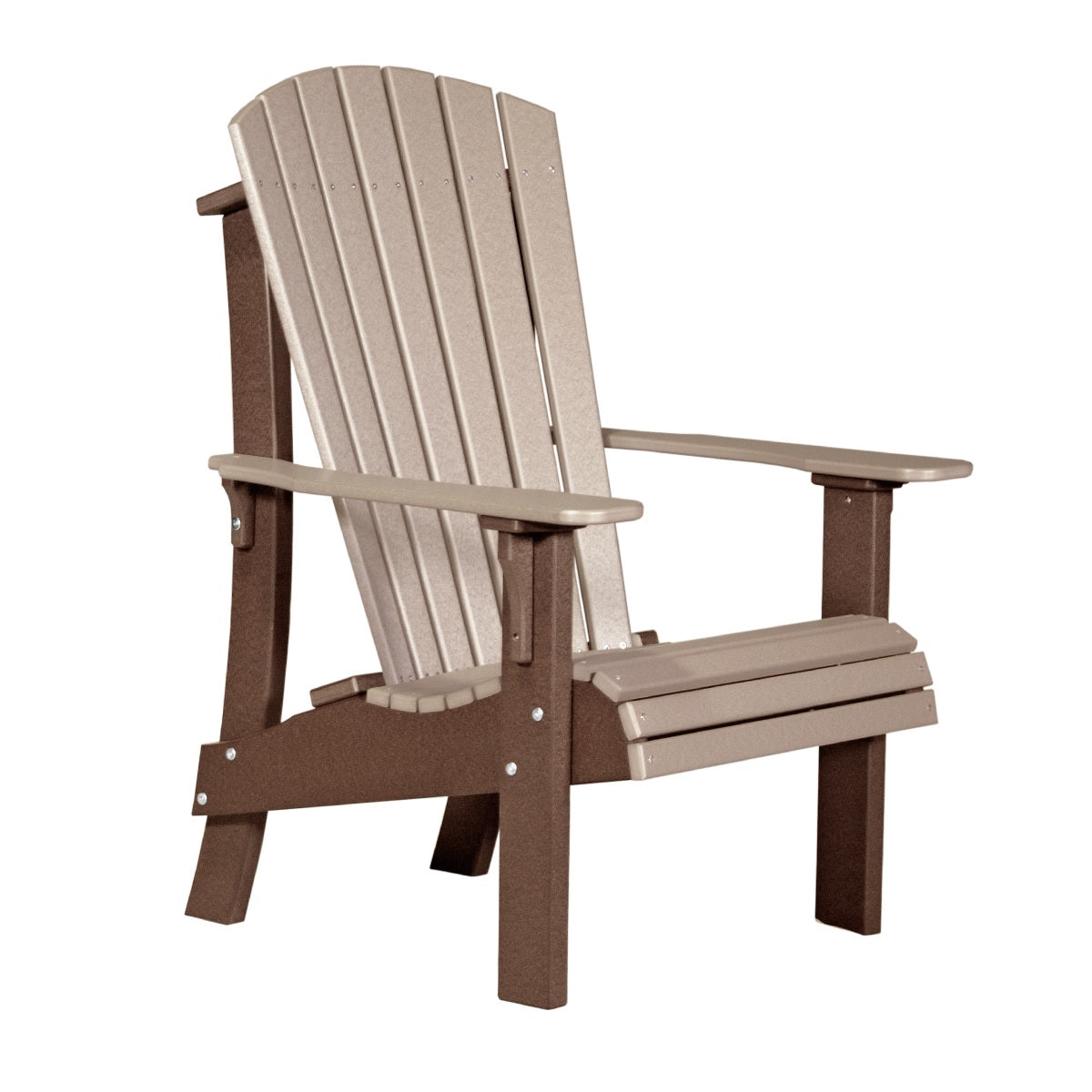 This is the Weatherwood and Chestnut Brown colored Adirondack chair on a white background.