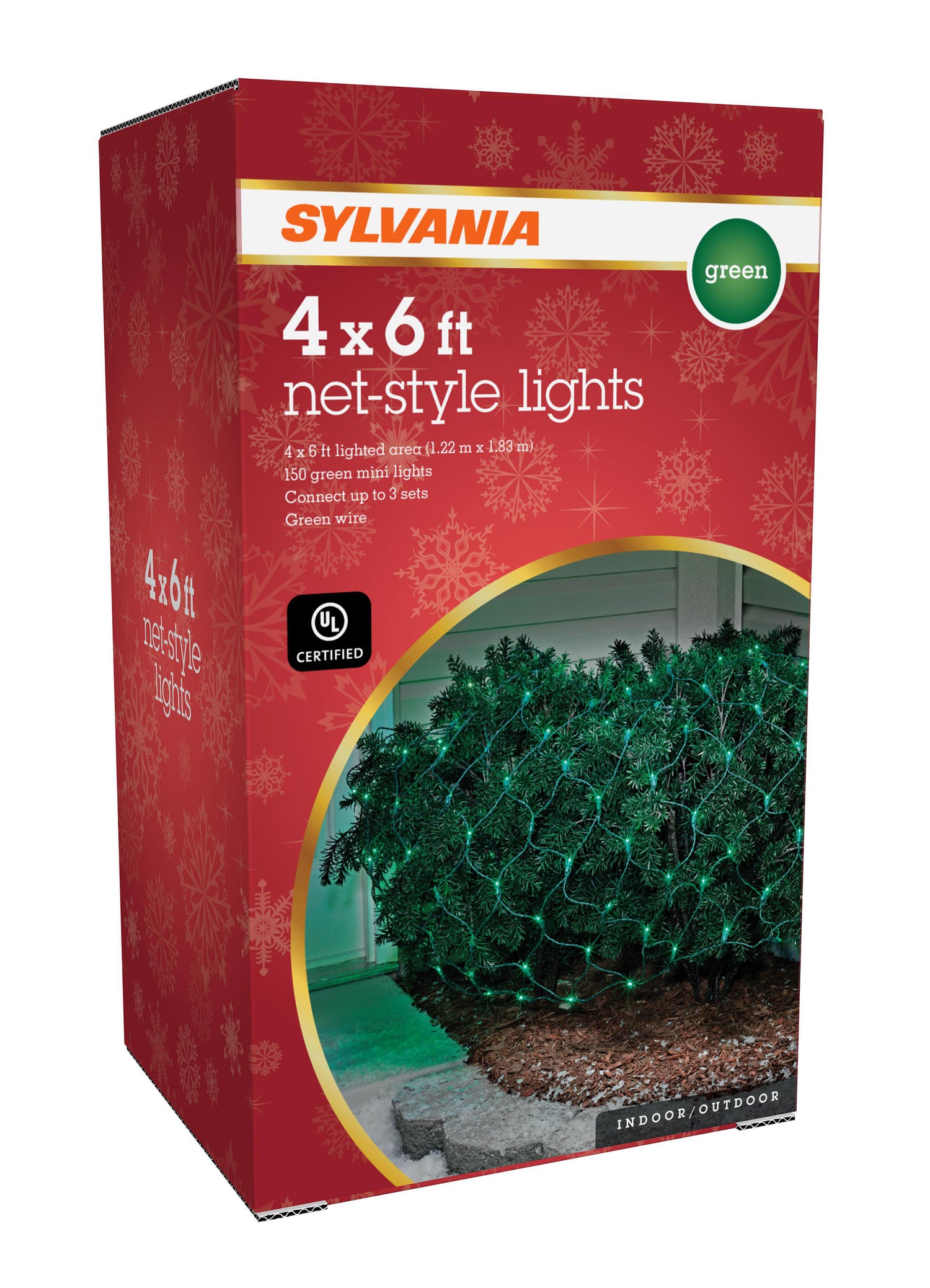 Basically a blanket of lights. You can wrap it around tree trunks, you can throw it over a bush, etc. There are different color options. These lights are green.