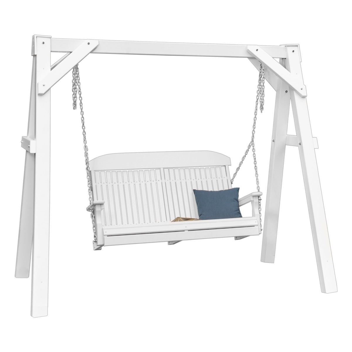 This is the White colored A-frame swing stand on a white background.