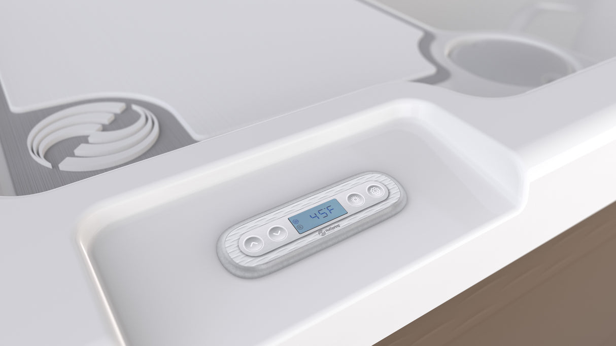 This is an up close image of the thermometer for the tub.