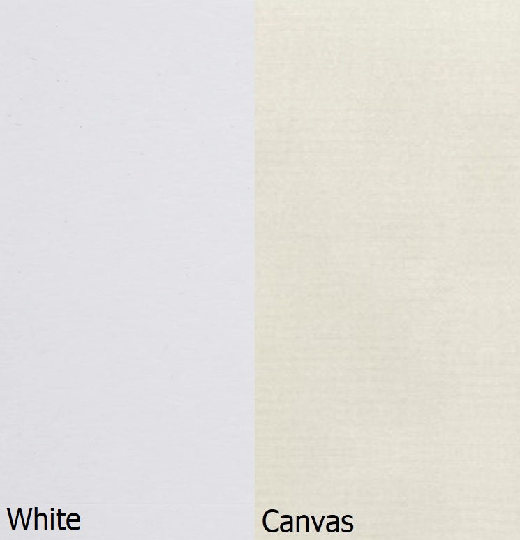 This is a swatch image showing the White frame and the Canvas cushion color.