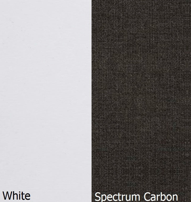This is a swatch showing the White frame and the Spectrum Carbon colored cushion.