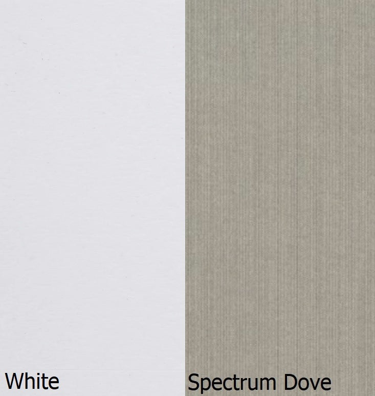 This is a swatch image showing the White frame and Spectrum Dove cushion color.