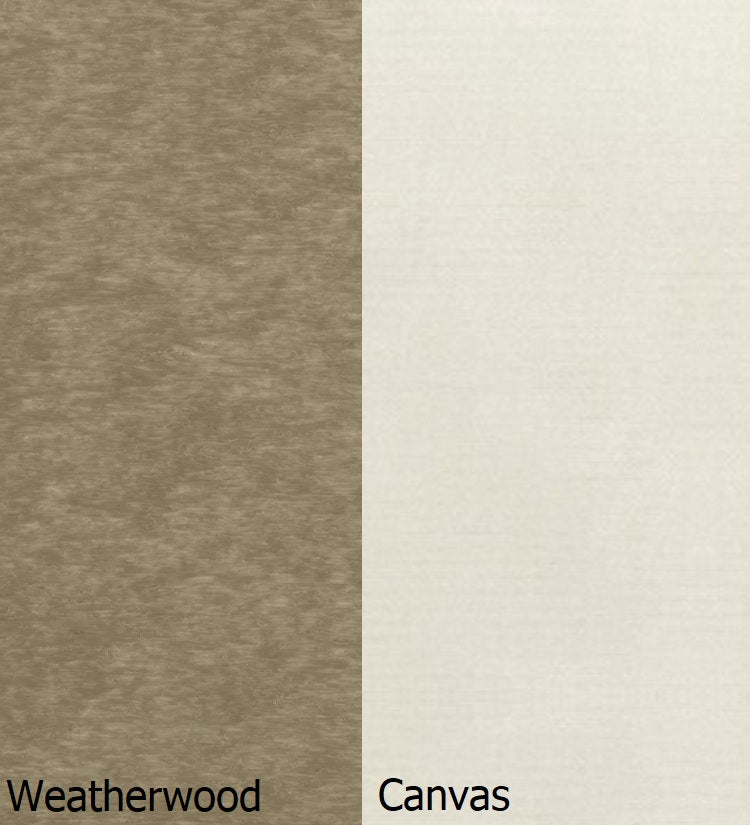 This is a swatch image showing the Weatherwood frame and the Canvas cushion color.