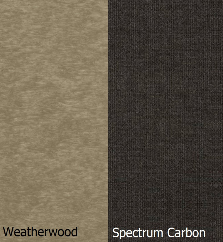 This is a swatch image showing the Weatherwood frame and the Spectrum Carbon cushion color.