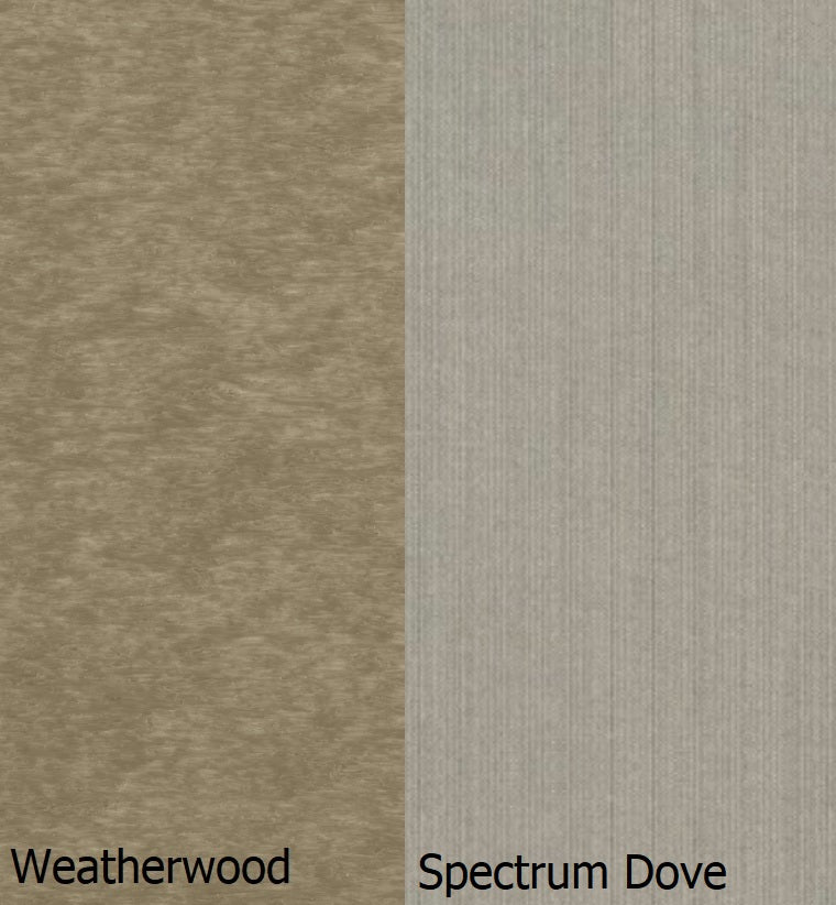 This is a swatch image showing the Weatherwood frame and the Spectrum Dove cushion color.