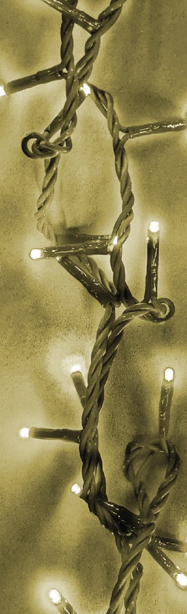 This image shows the string of warm white twinkling lights all lit up.