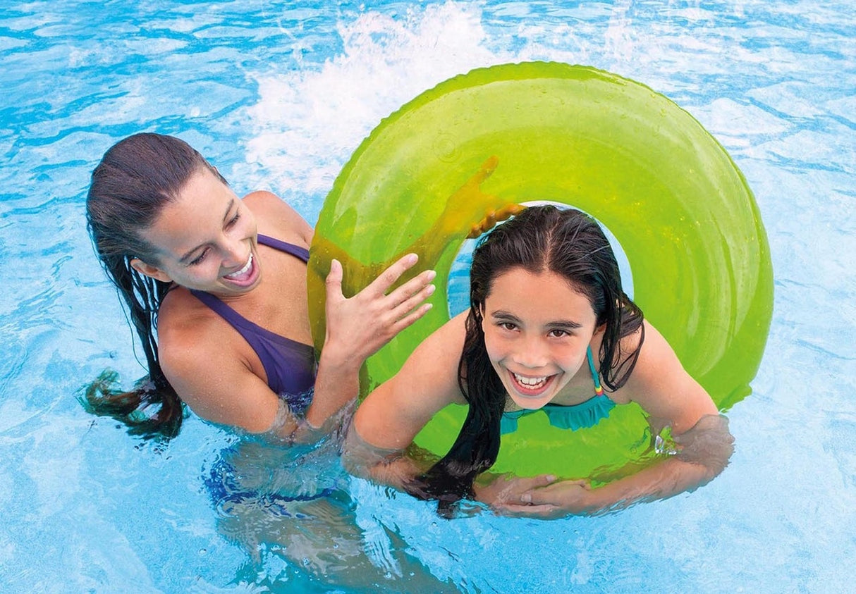 Green inflatable inner tube.