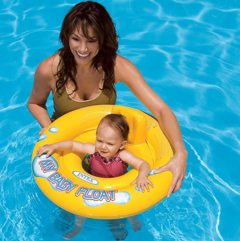 Round, yellow baby inflatable float.