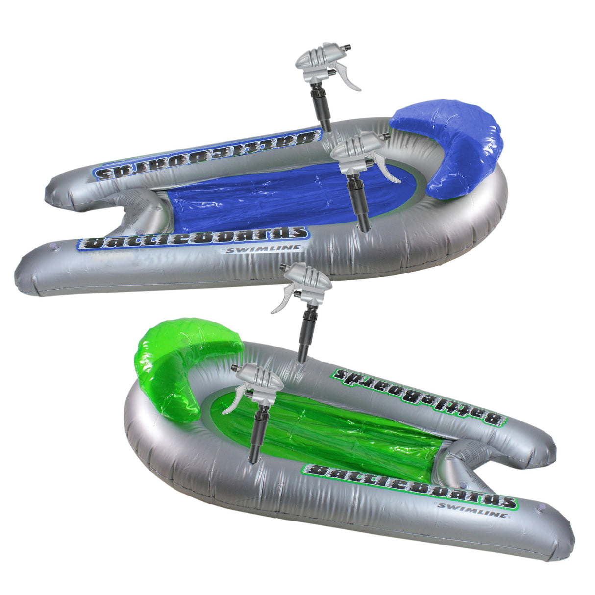 Two pool floats with squirt guns attached to them.