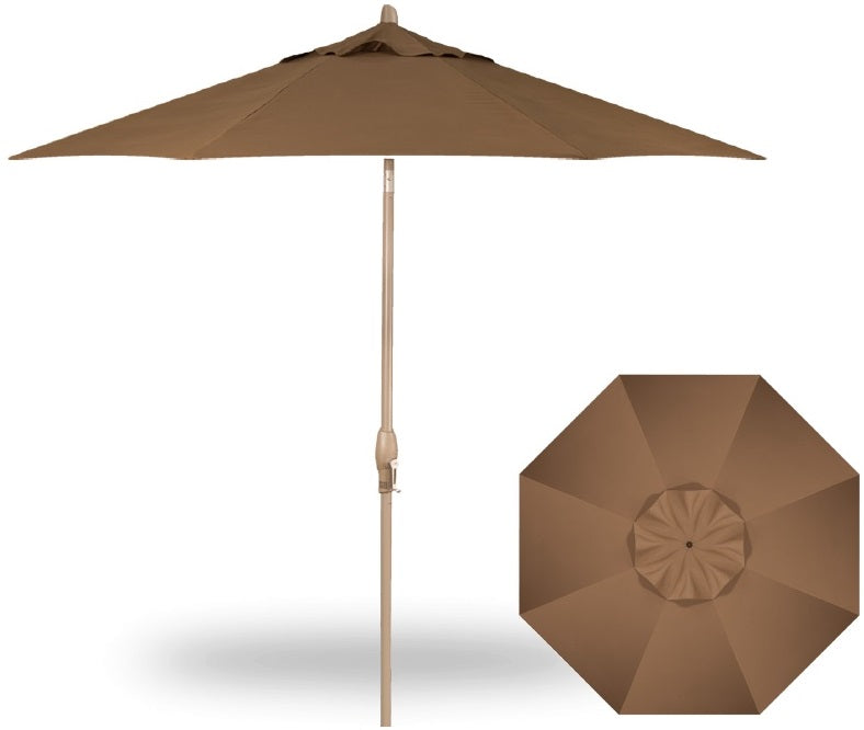 9' Auto Tilt Market Champagne Frame Toffee Canopy Umbrella Thin Pole