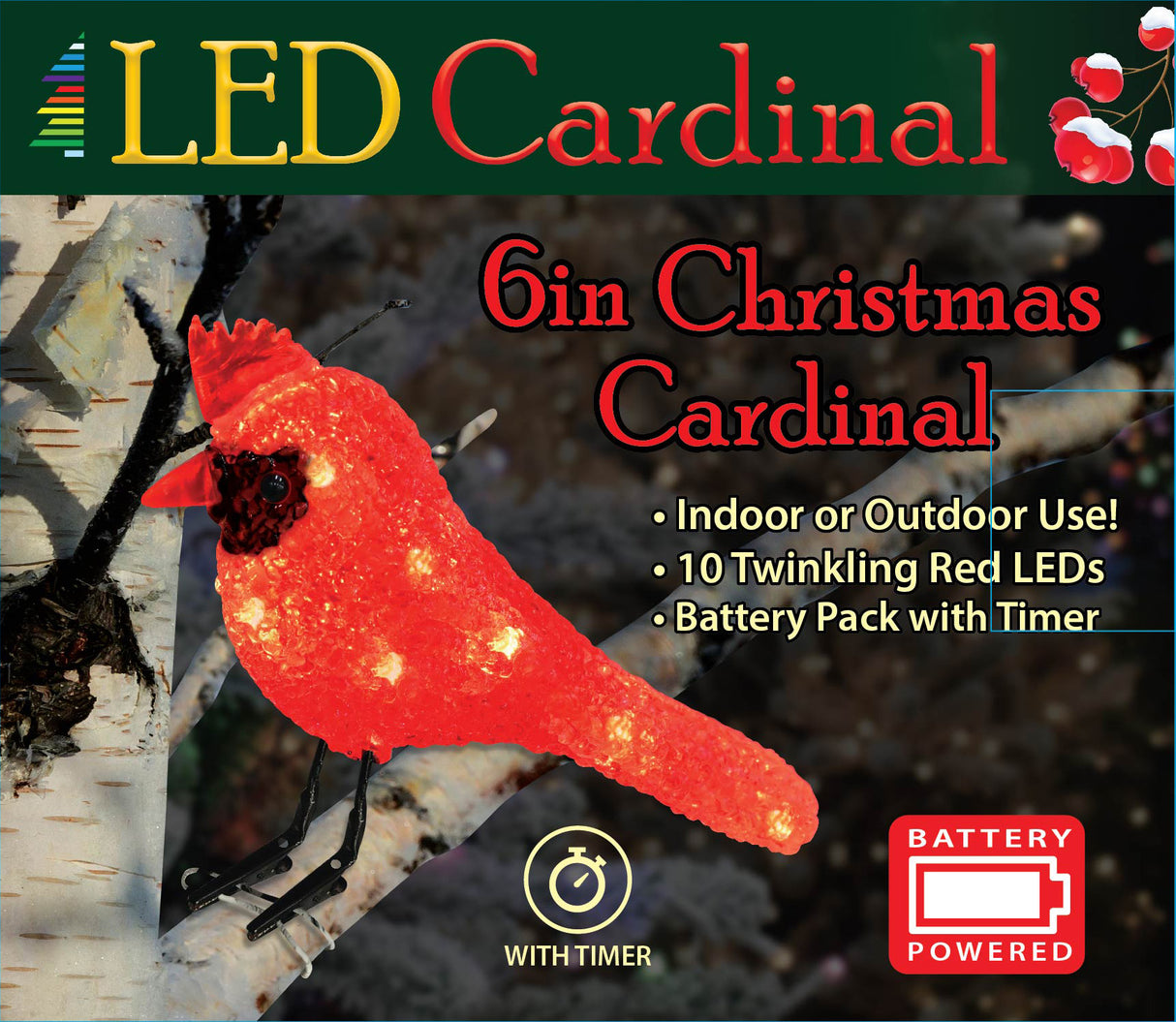 A red clip-on LED ornament.