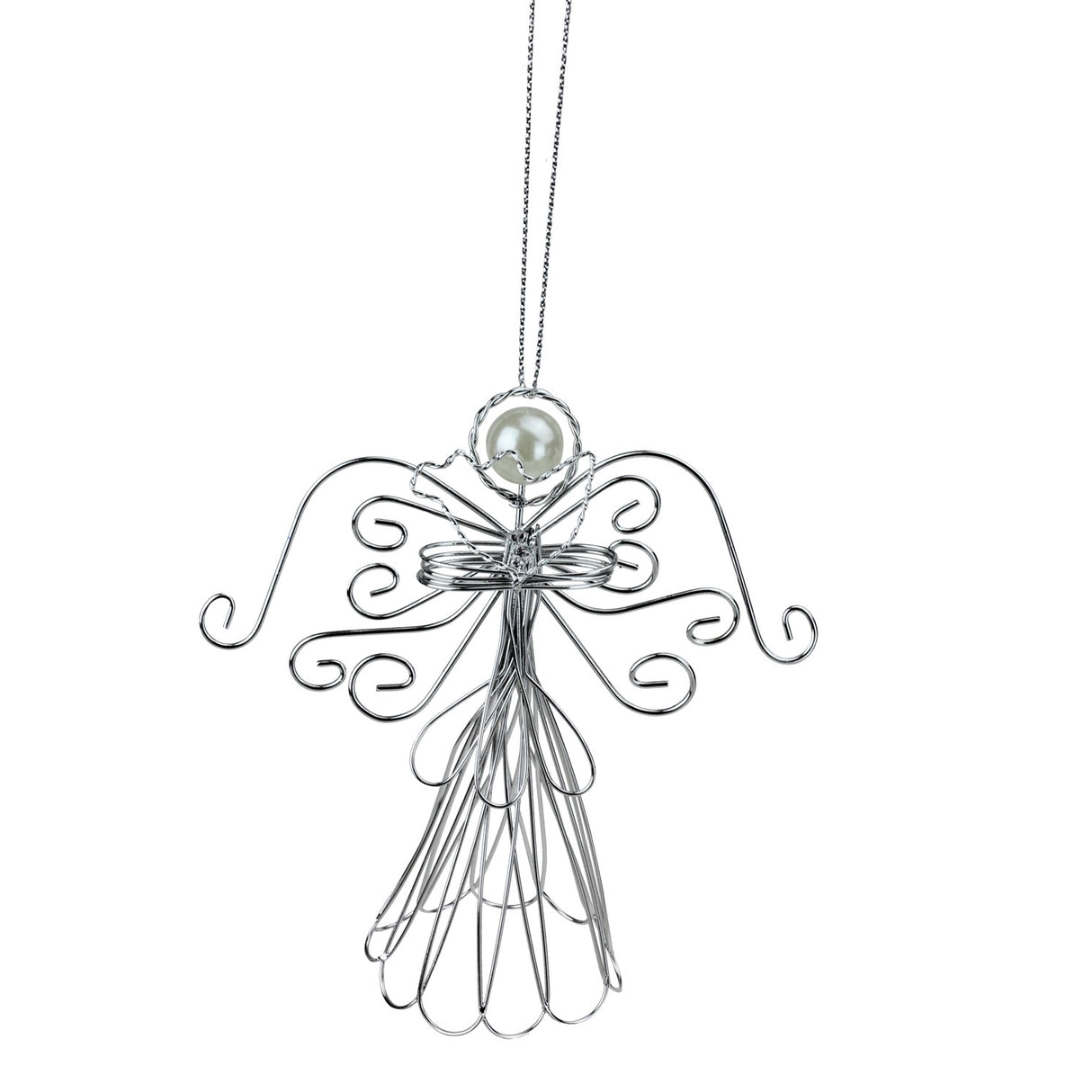 4.7" Silver Wire and Pearl Angel Ornament