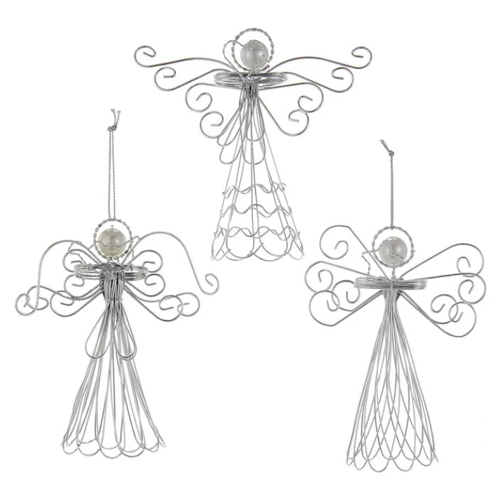 4.7" Silver Wire and Pearl Angel Ornament