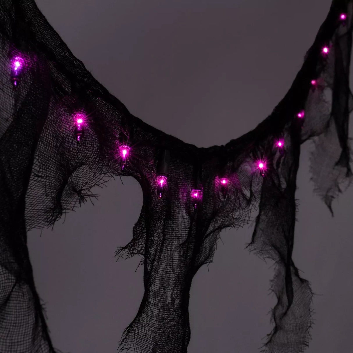 Black Gauze Garland with Purple Lights
