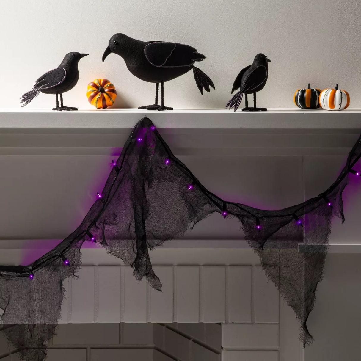 Black Gauze Garland with Purple Lights