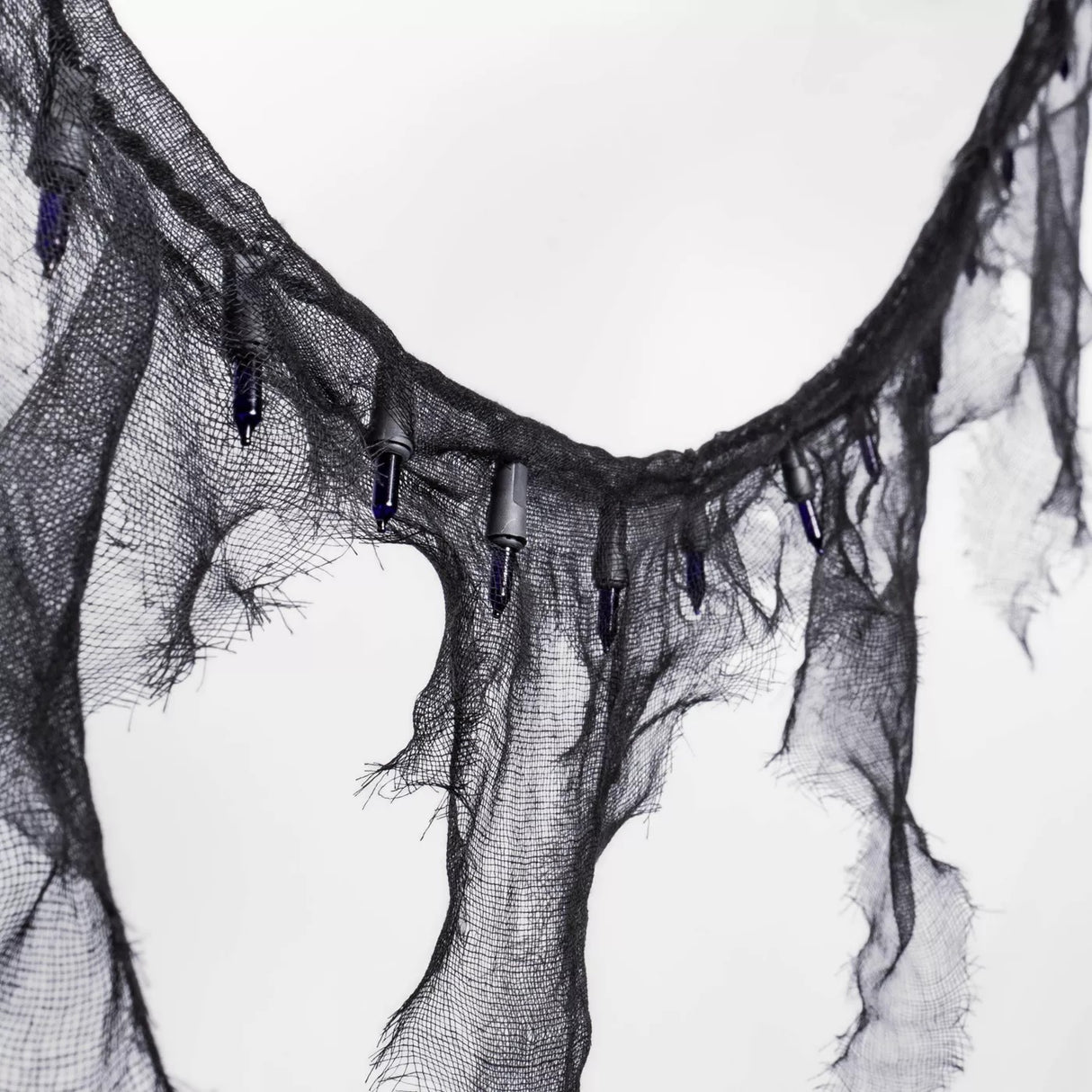 Black Gauze Garland with Purple Lights