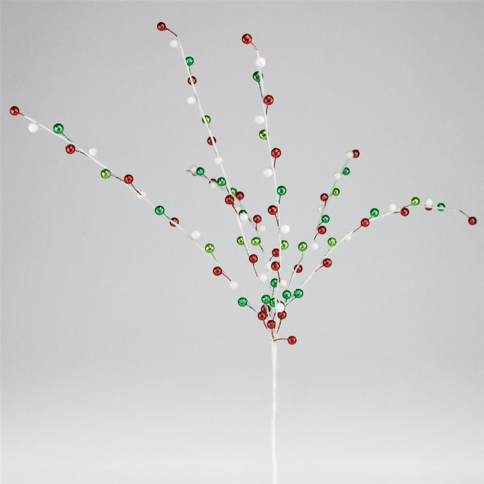 27" Red, Lime, White Metallic Beaded Floral Pick Spray
