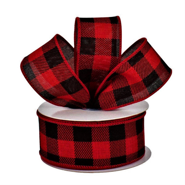 Red Black Woodland Plaid Wide Check Buffalo Mesh Ribbon - 10 Inches X 30 Feet Roll