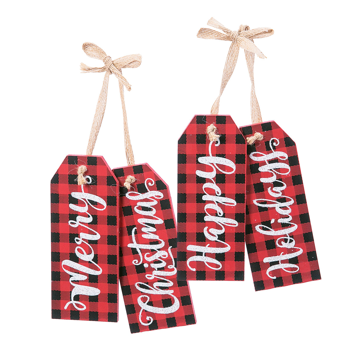 6.5" Wooden Red/Black Buffalo Check Christmas Door Hanger Ornament