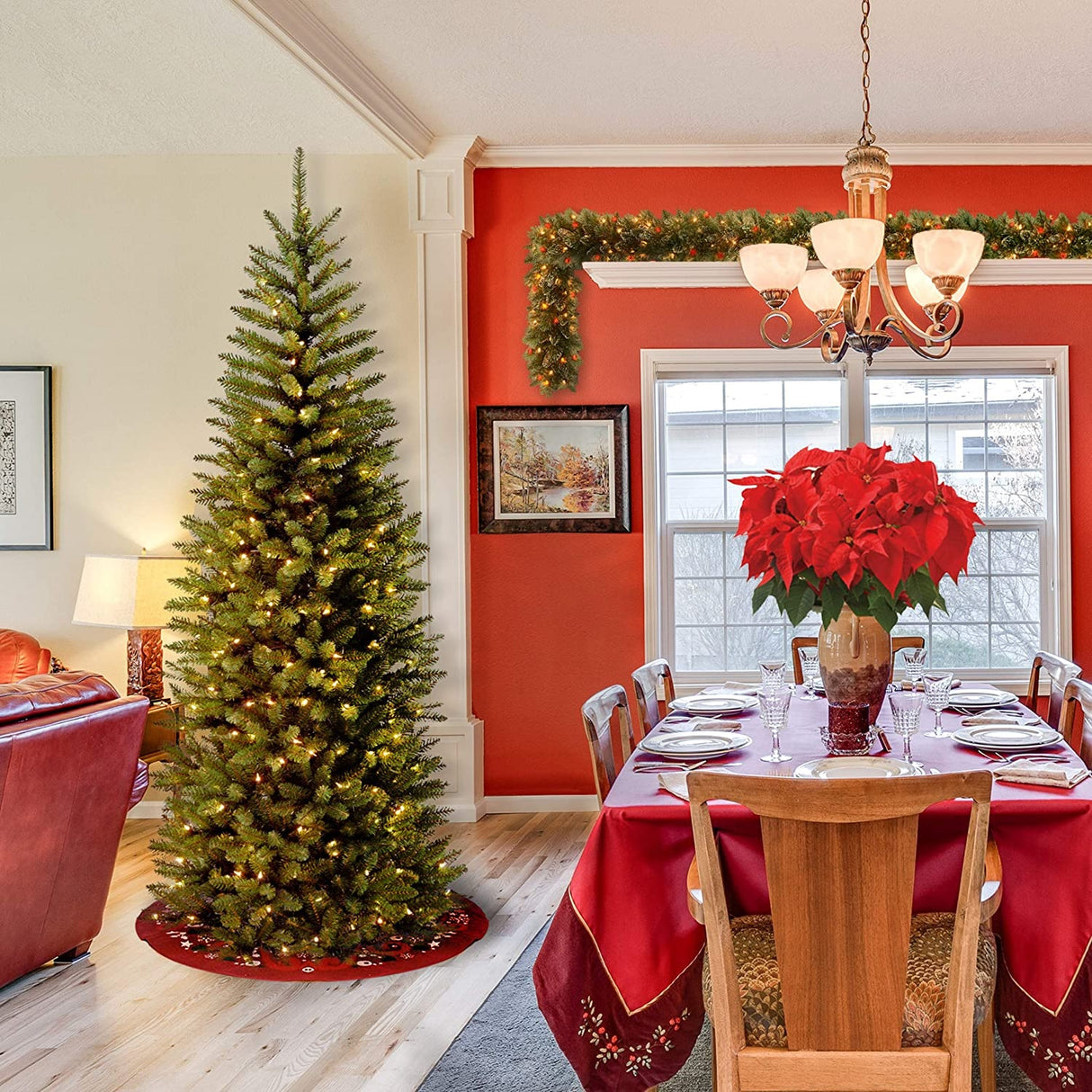 Artificial tree pre-lit with clear lights.