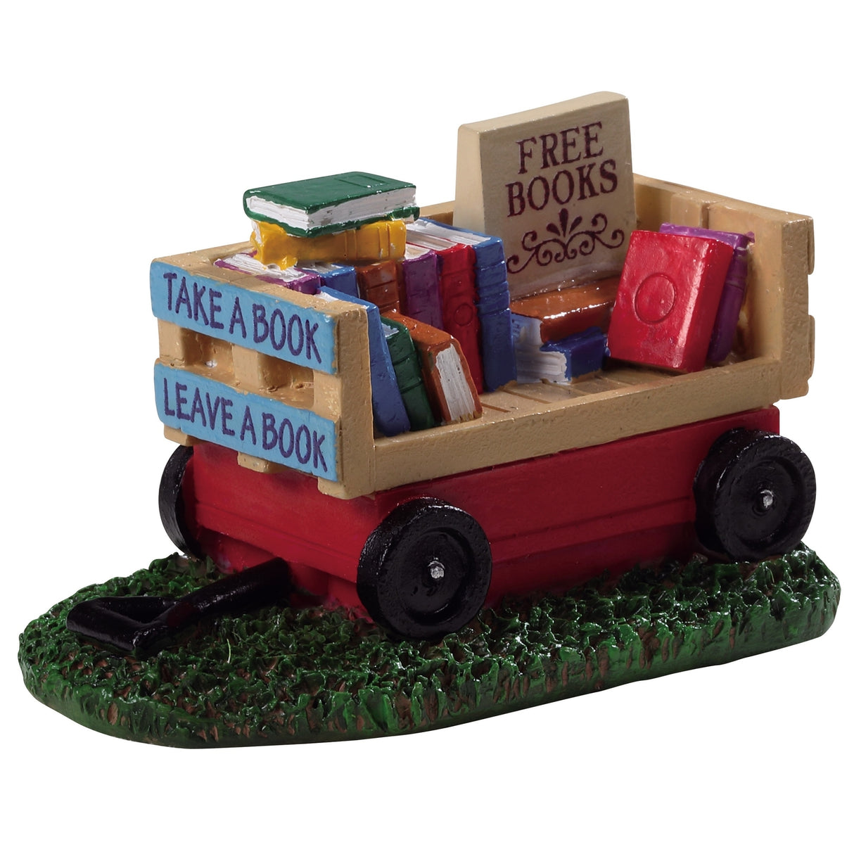 Polyresin wagon that reads "Take a Book, Leave a Book."