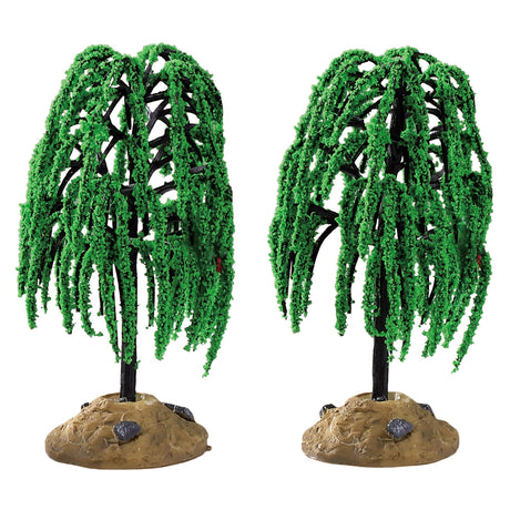 Set of 2 plastic trees designed to look like spring willow trees. Perfect for Lemax Village display
